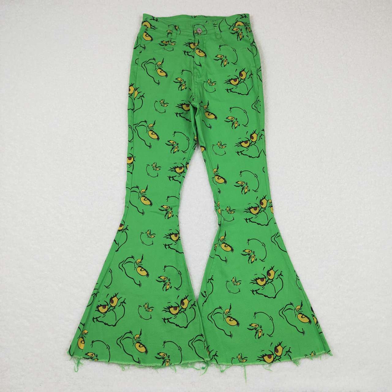 Adult Green Frog denim bell bottom jeans woman Christmas pants P0323