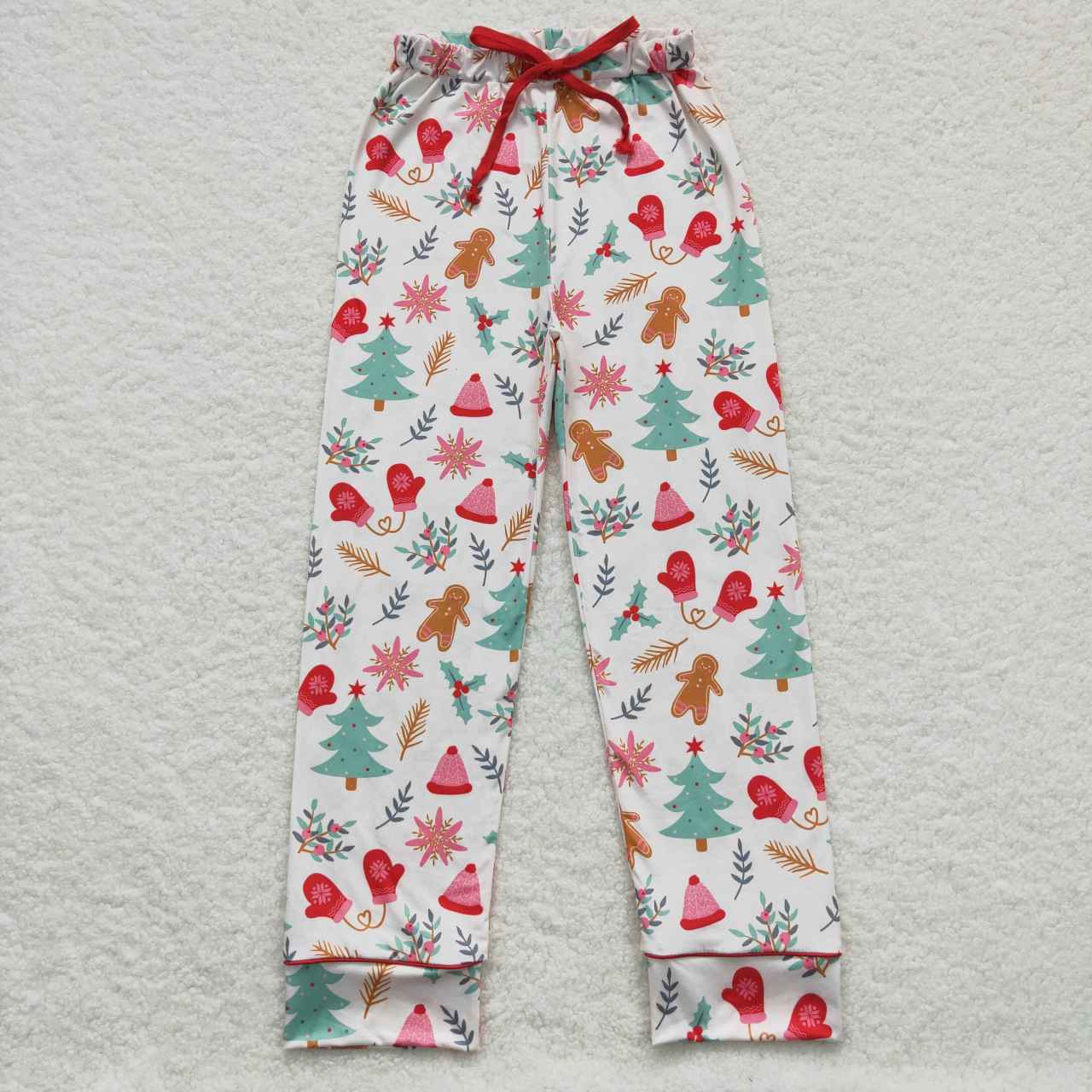 P0236 Adult Gingerbread Tree Holly Print Woman Christmas Bottom Pajamas Pants