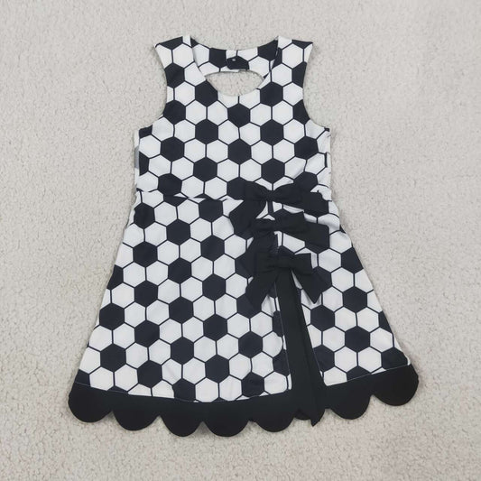 GSD4102 Soccer Black Girls Summer Bows Scallop Knee Length Yoga Dress
