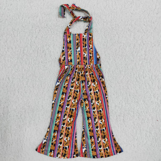 Leopard Colorful Stripes Baby Girls Halter Summer Jumpsuit B6-24