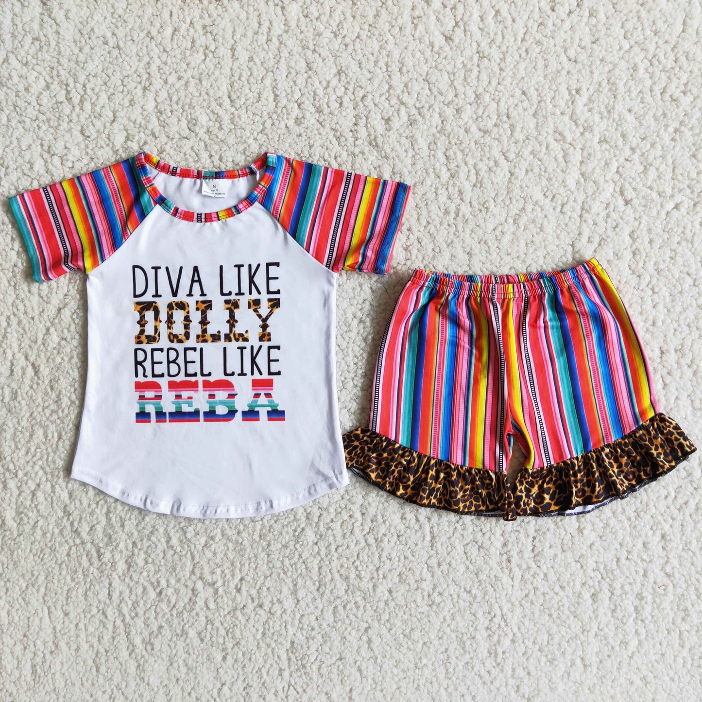 (Promotion) Dolly Short sleeve stripes ruffles shorts summer outfits B7-1