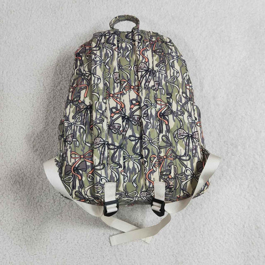 BA0394 Baby Kids Girls Camo Bows Backpack Zip Back Bags