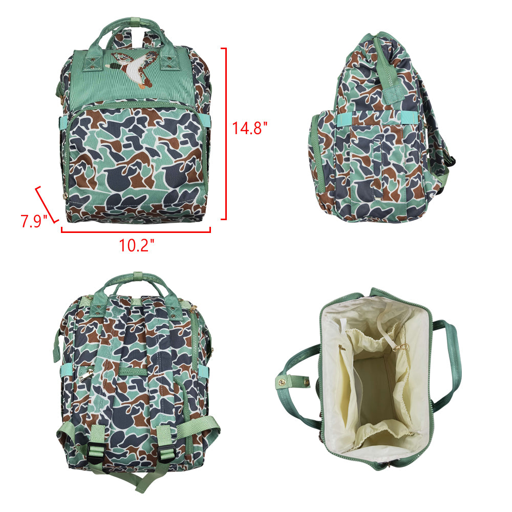 BA0404 Duck Embroidery Green Camo Hunting Print Adult Baby Diaper Bags