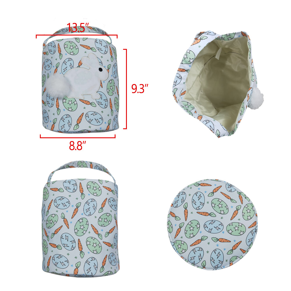 BA0468 Embroidery Rabbits Eggs Carrot Print Baby Kids Easter Bucket Bag