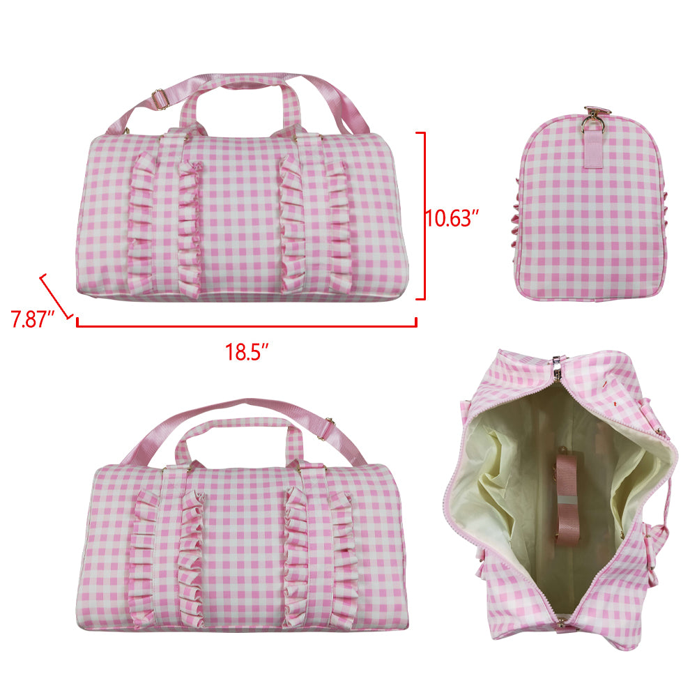 BA0469 Young Adult Pink Checkered Print Ruffle Kids Gym Bags