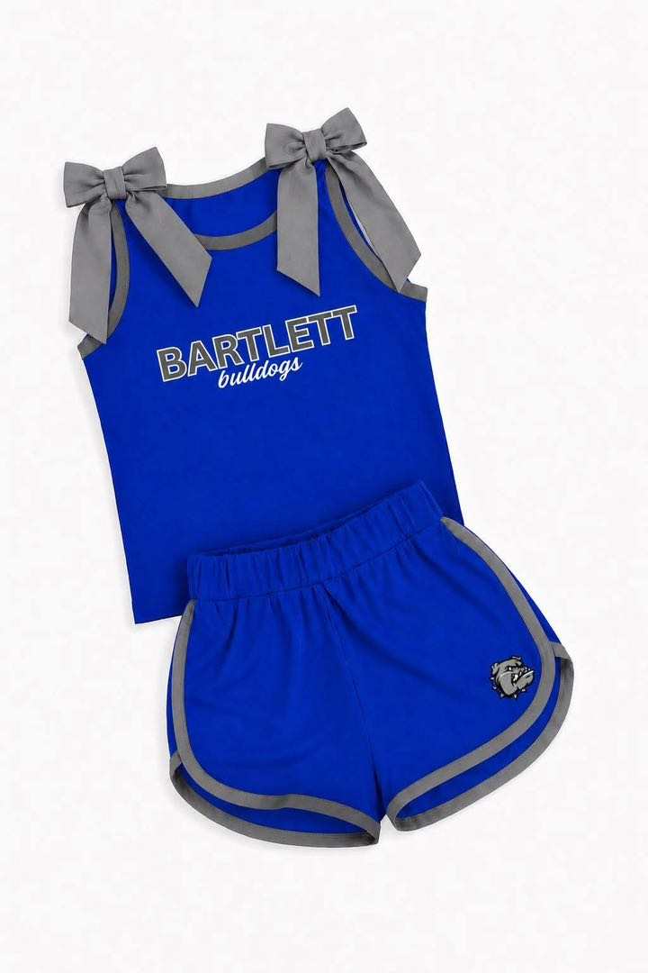 (Custom Design Preorder MOQ 5) Teams Bartlett Bulldogs Grey Bows Vest Top Shorts Girls Summer Yoga Clothes Set