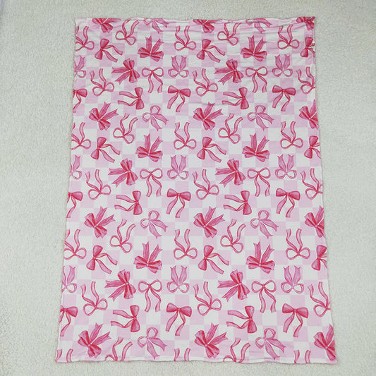 Baby Kids Pink Bow Checked Minky Blankts