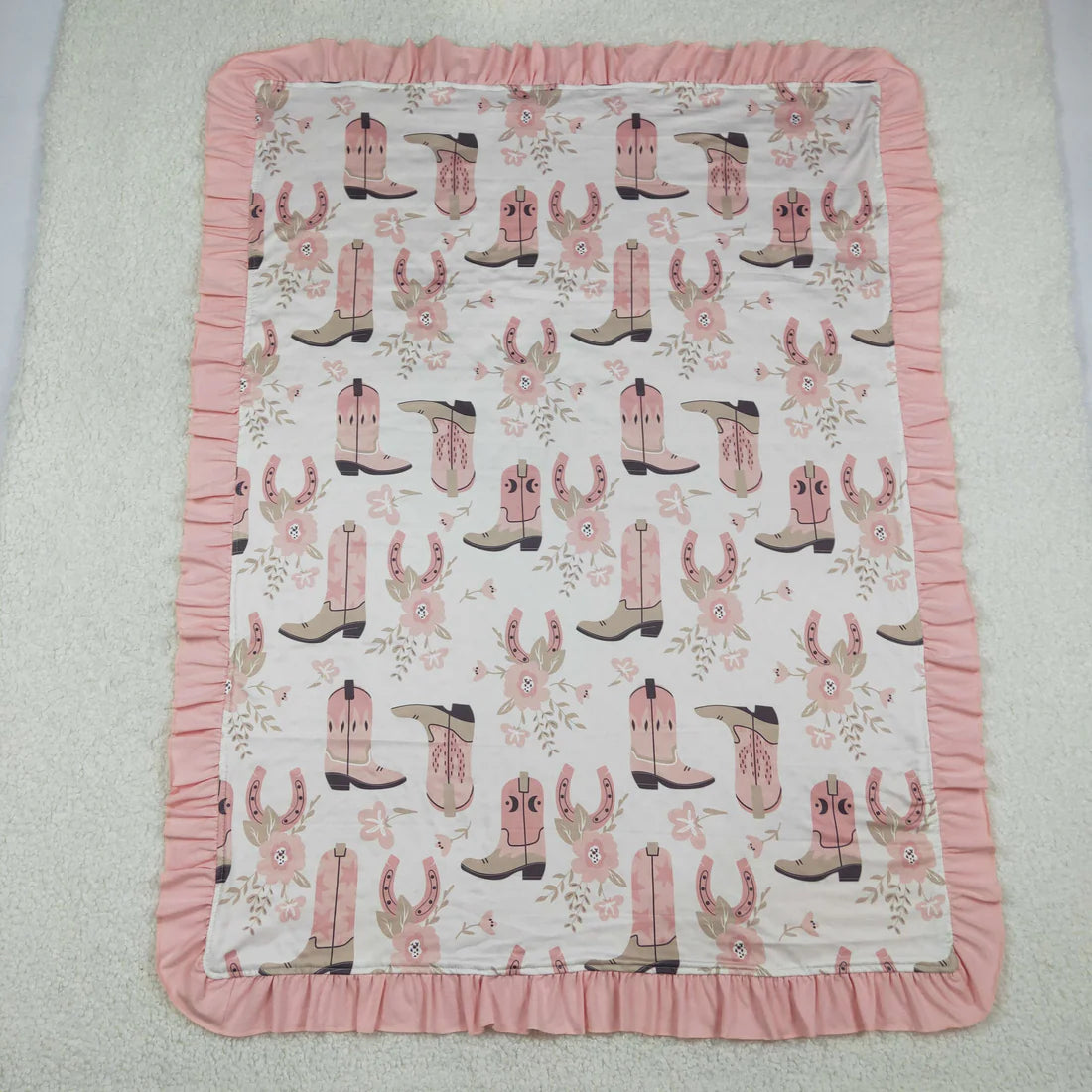Baby Kids Pink Boots Horse Shoes Flowers Western Blankets