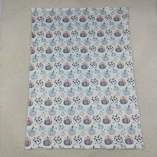 BL0253 Pumpkin Bows Blue Print Baby Girls Fall Blanket