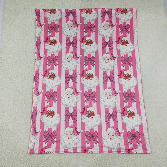 BL0255 Santa Bows Stripes Pink Baby Girls Christmas Blanket