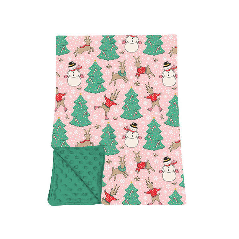 7.30 Preorder Christmas Tree Snowman Print Baby Girls Pink Blanket