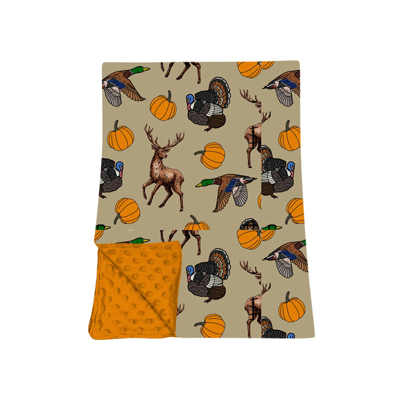 8.8 BL0292 Preorder Animals Pumpkin Print Baby Boys Fall Blanket