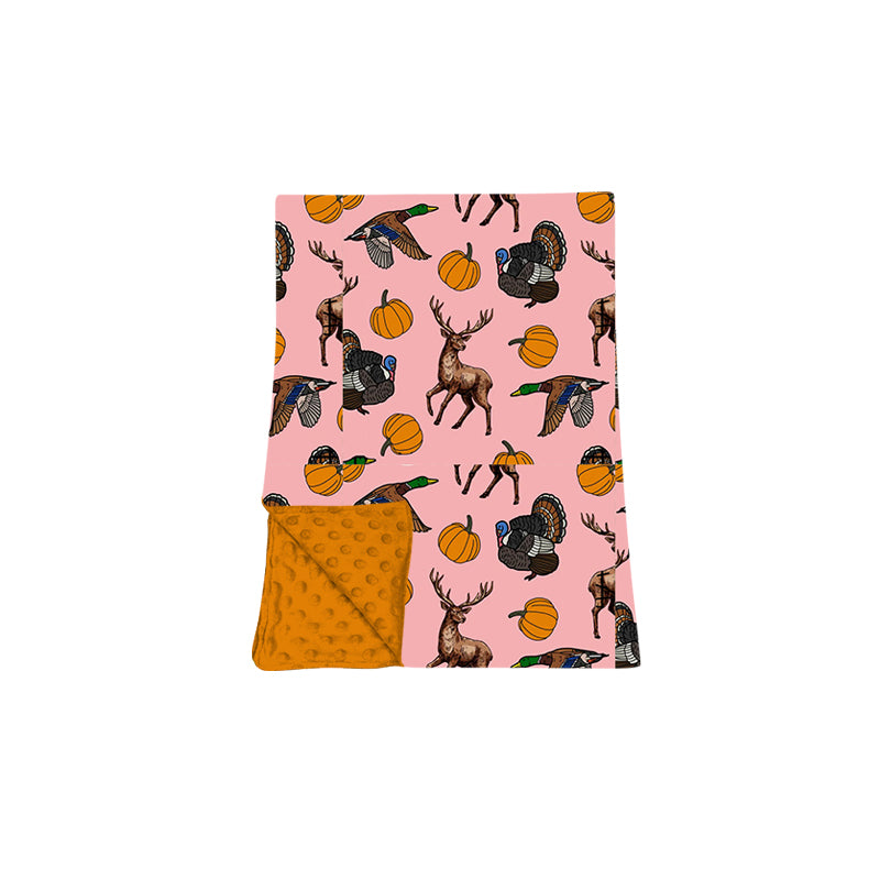 8.8 BL0293 Preorder Animals Pumpkin Pink Print Baby Girls Fall Blanket