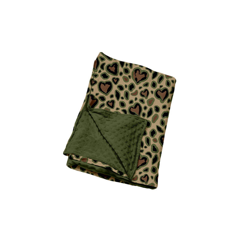 9.9 BL0305 Preorder Heart Leopard Green Print Baby Girls Valentine's Day Blanket