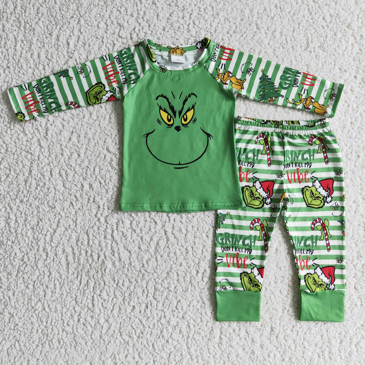 BLP0085 Green Frog Smiling Stripes Print Kids Christmas Pajamas Clothes Set