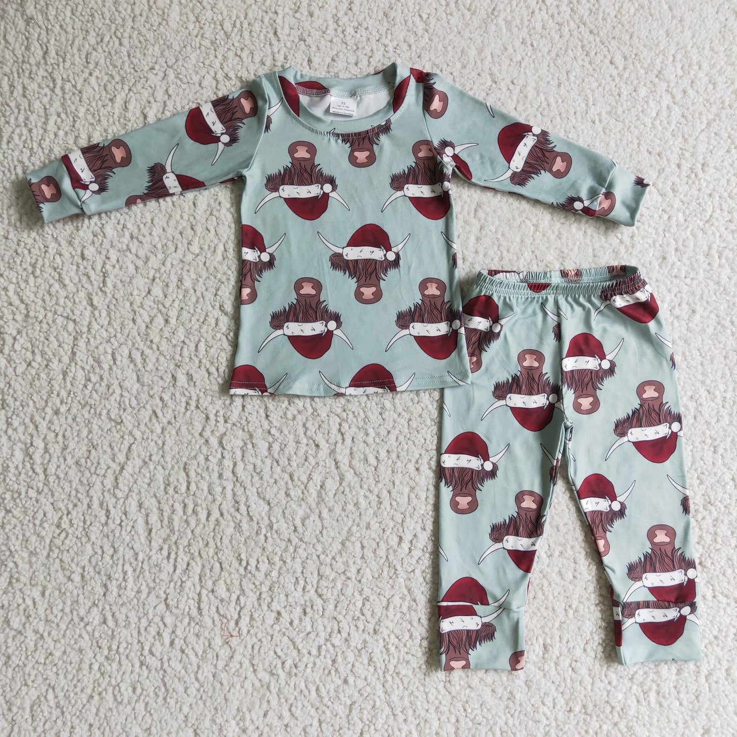 BLP0087 Highland Cow Print Boys Christmas Pajamas Clothes Set