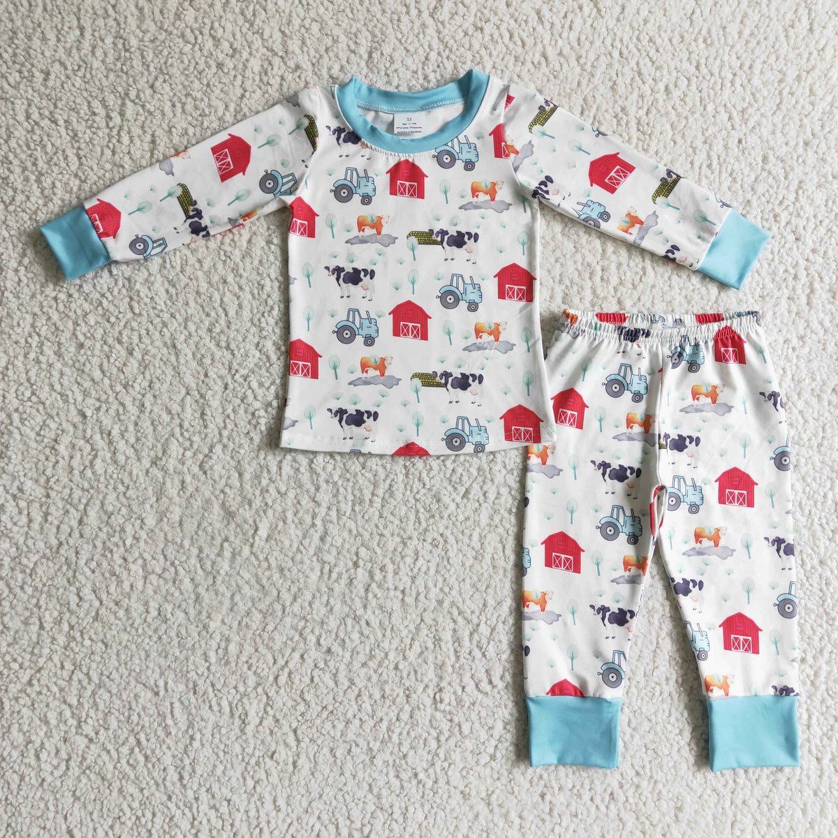 BLP0103 Farm Animals Blue Print Boys Pajamas Clothes Set