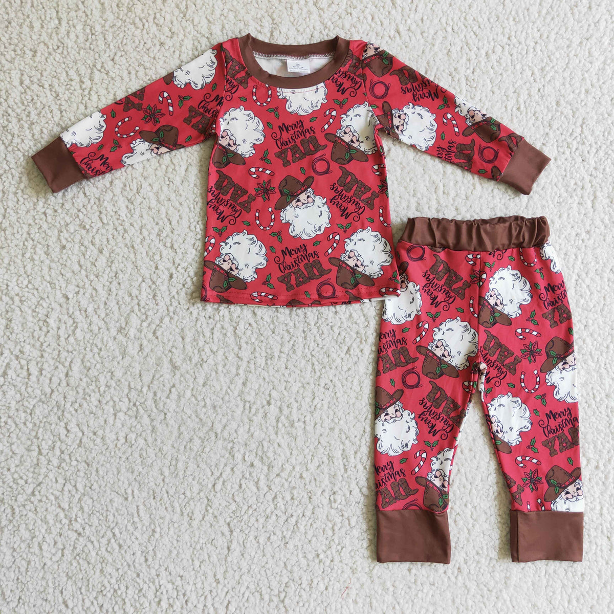 BLP0120 Santa Y'all Holly Print Boys Christmas Pajamas Clothes Set