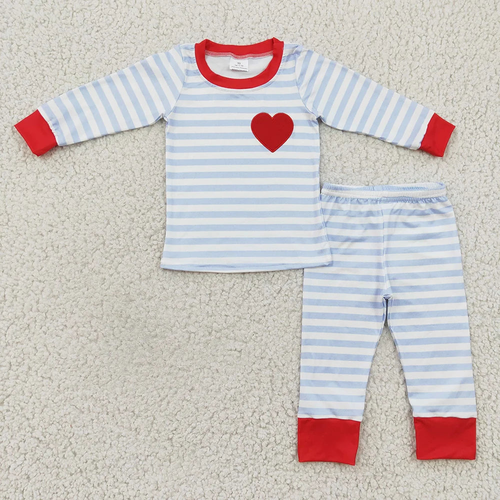 Sibling Baby Girls Valentines Heart Striped Long Sleeve Pajama Set