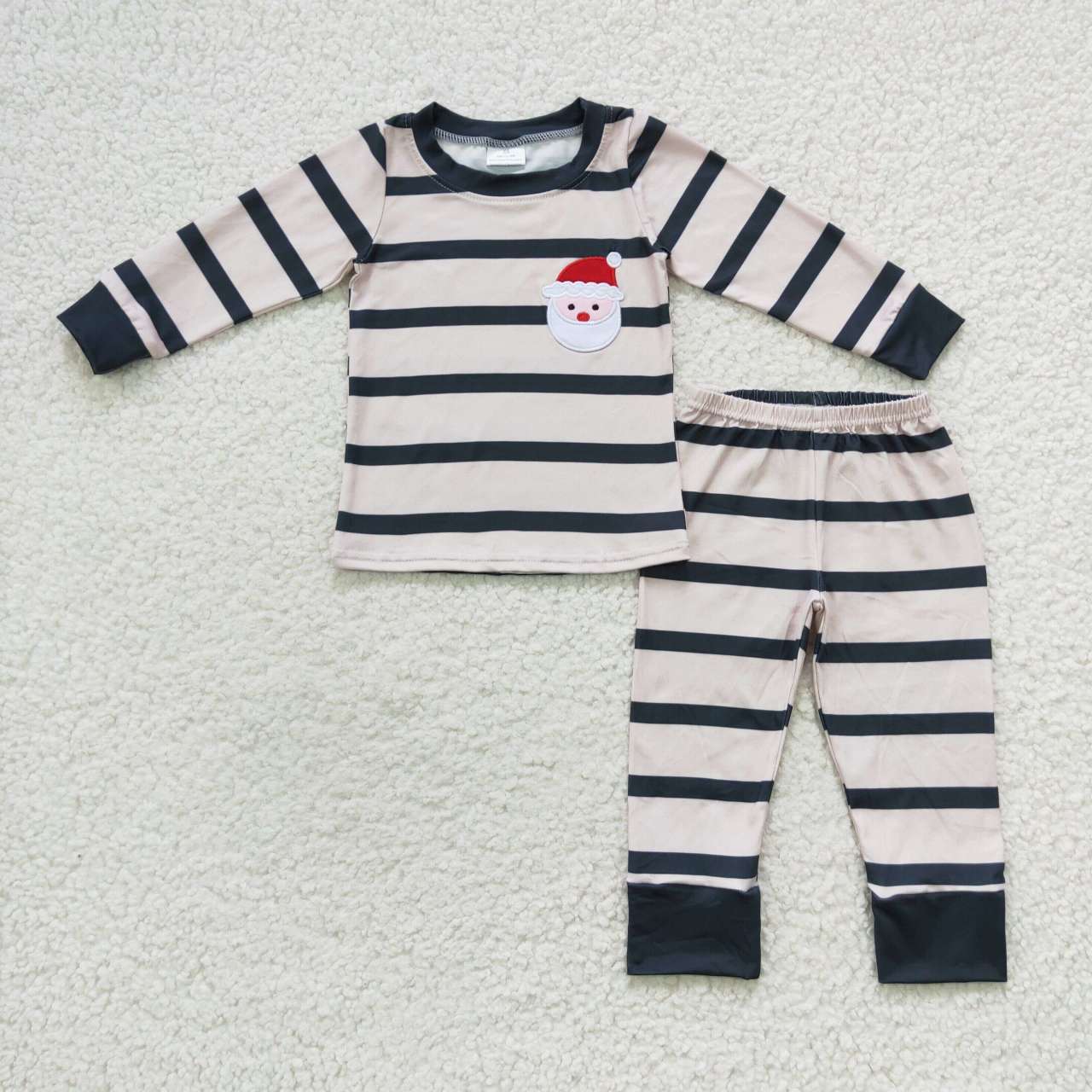 BLP0220 Santa Embroidery Stripes Boys Christmas Pajamas Clothes Set