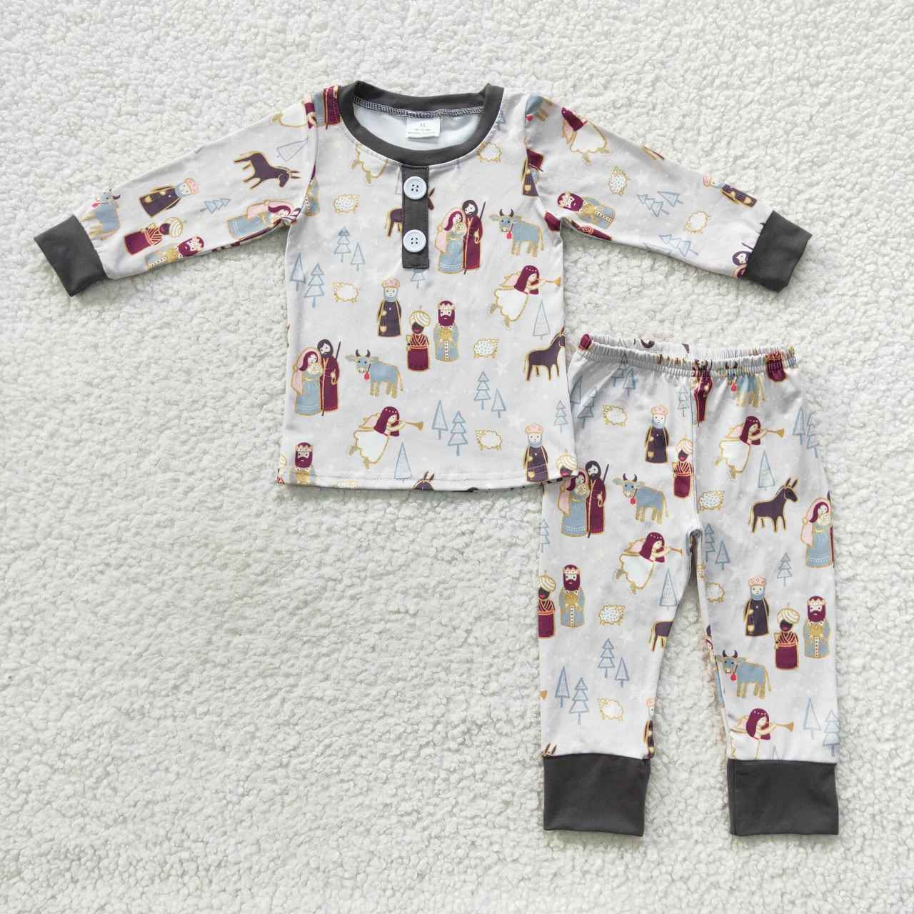 BLP0235 Nativity Stars Print Boys Christmas Pajamas Clothes Set