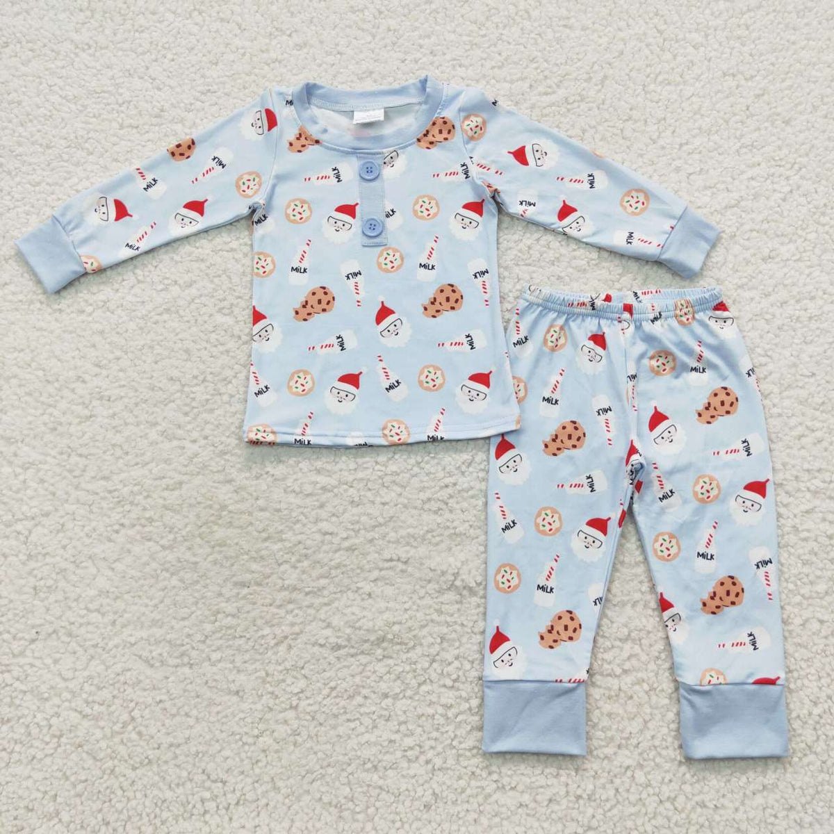 BLP0238 Santa Cookies Milk Print Boys Christmas Pajamas Clothes Set