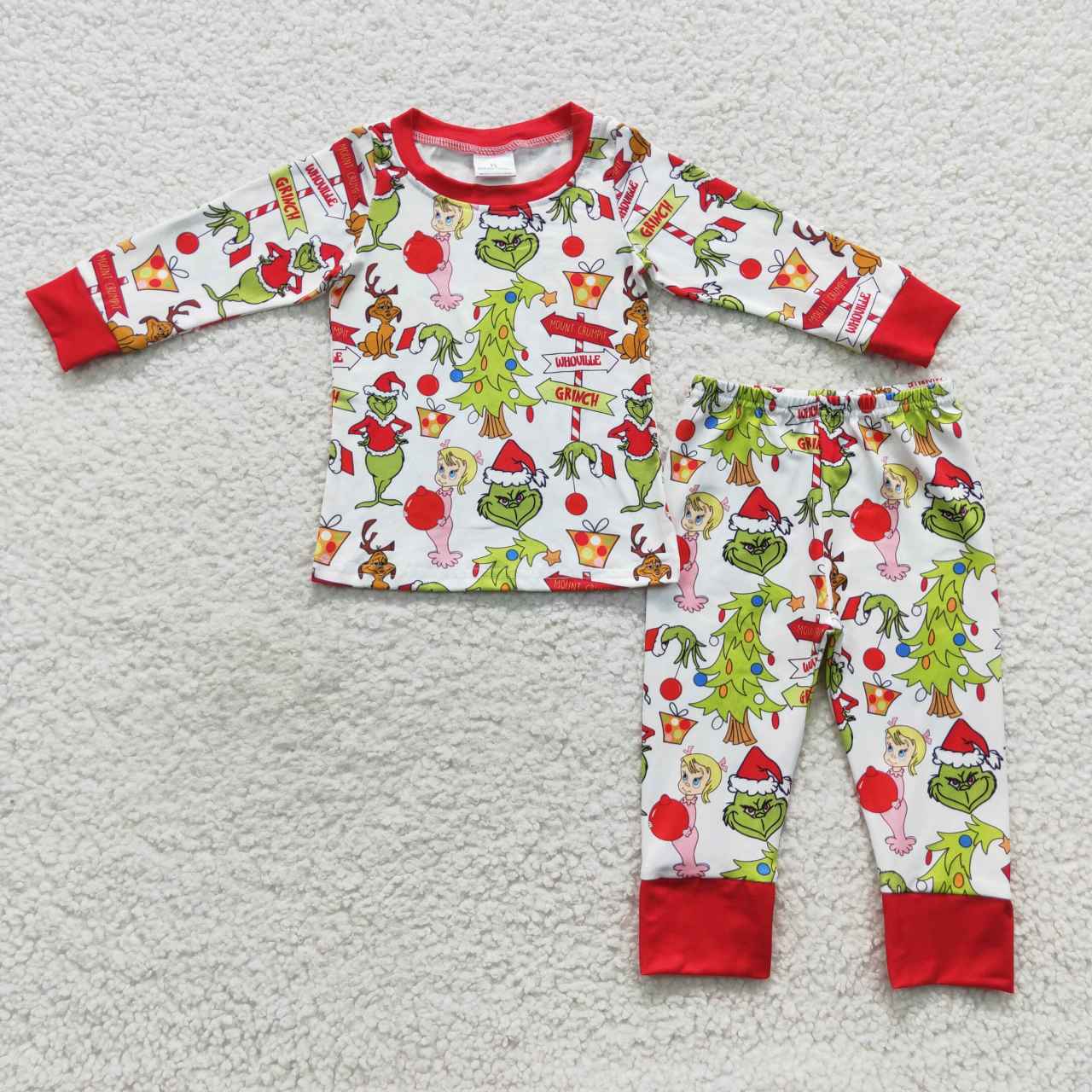BLP0256 Green Frog Friends Print Boys Christmas Pajamas Clothes Set