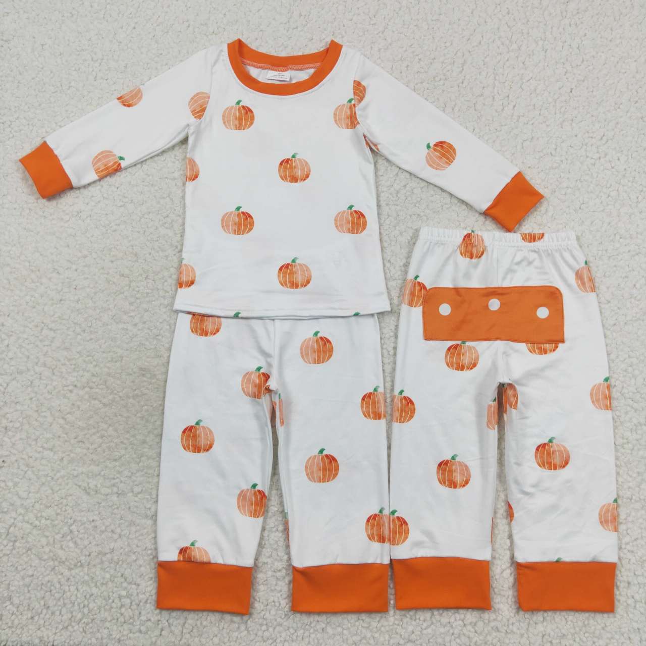 BLP0297 Pumpkin Orange White Print Boys Fall Pajamas Clothes Set