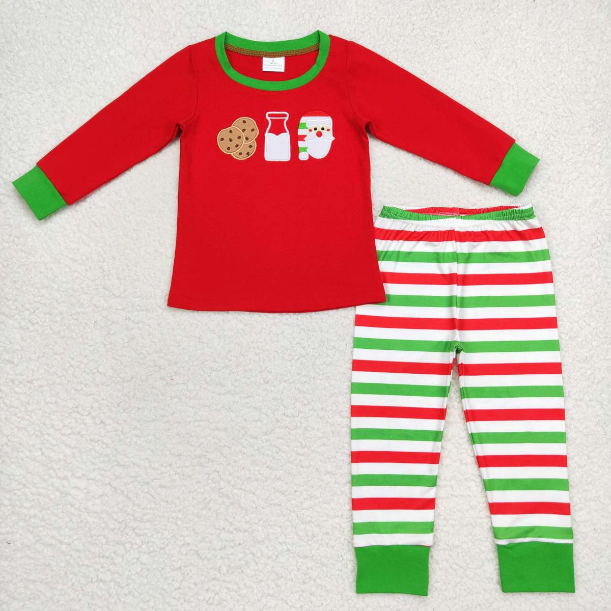 BLP0313 Cookies Milk Santa Embroidery Stripes Boys Christmas Pajamas Clothes Set