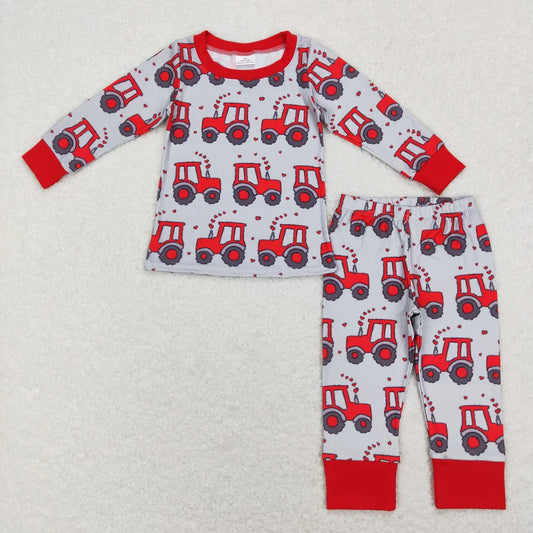 Sibling Baby Boys Valentine Heart Trucks Top with Pants Pajama Set Zipper Romper