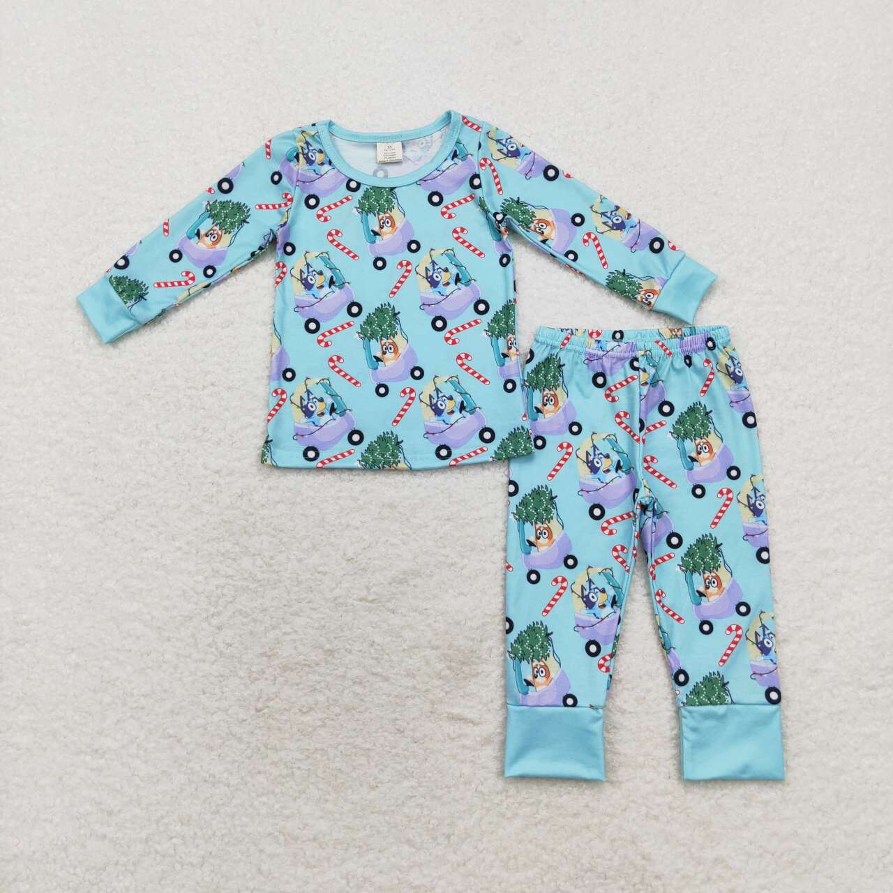 BLP0694 Cartoon Dog Tree Candy Cane Print Boys Christmas Bamboo Pajamas Clothes Set