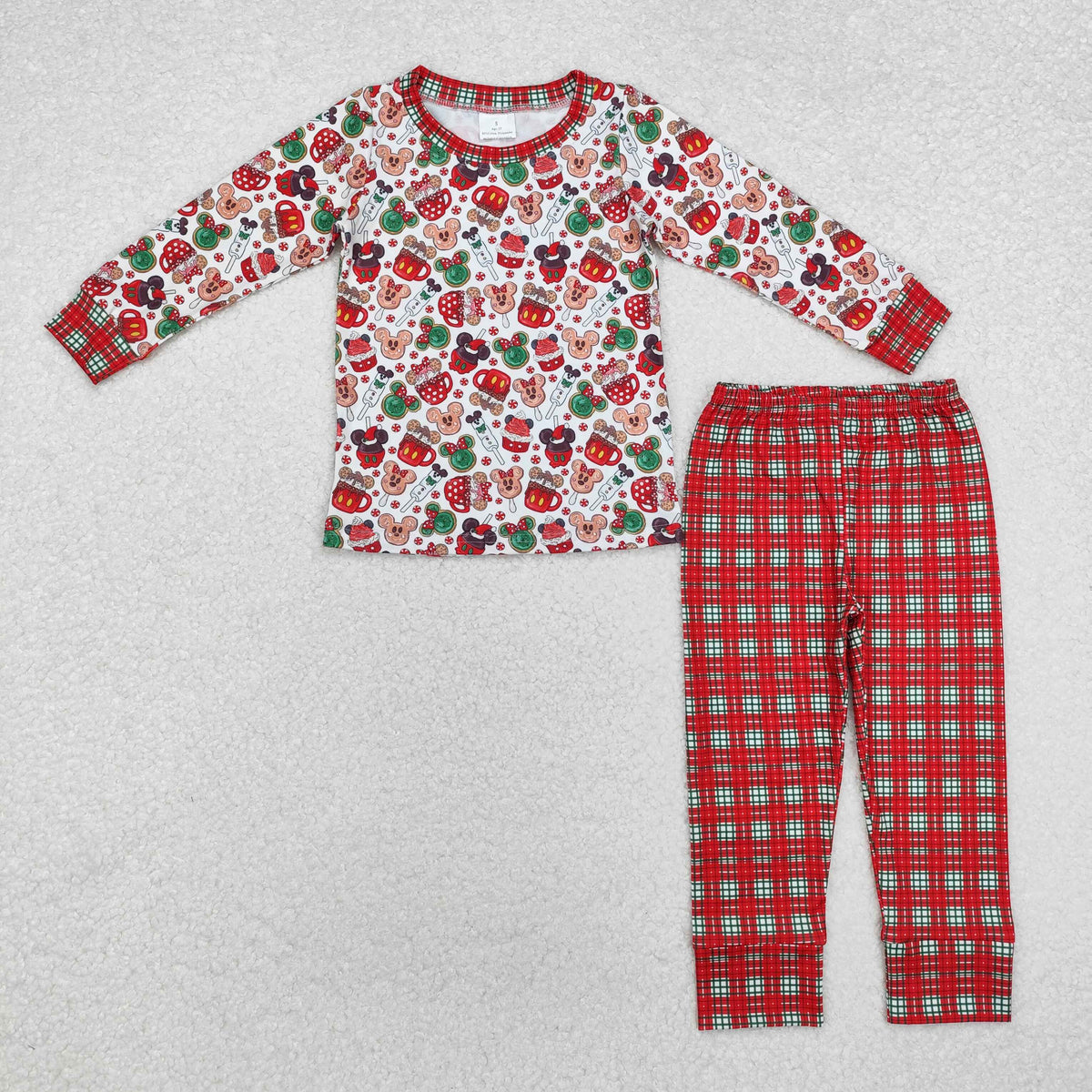 BLP0695 Cartoon Mouse Cookies Top Checkered Pants Boys Christmas Clothes Set