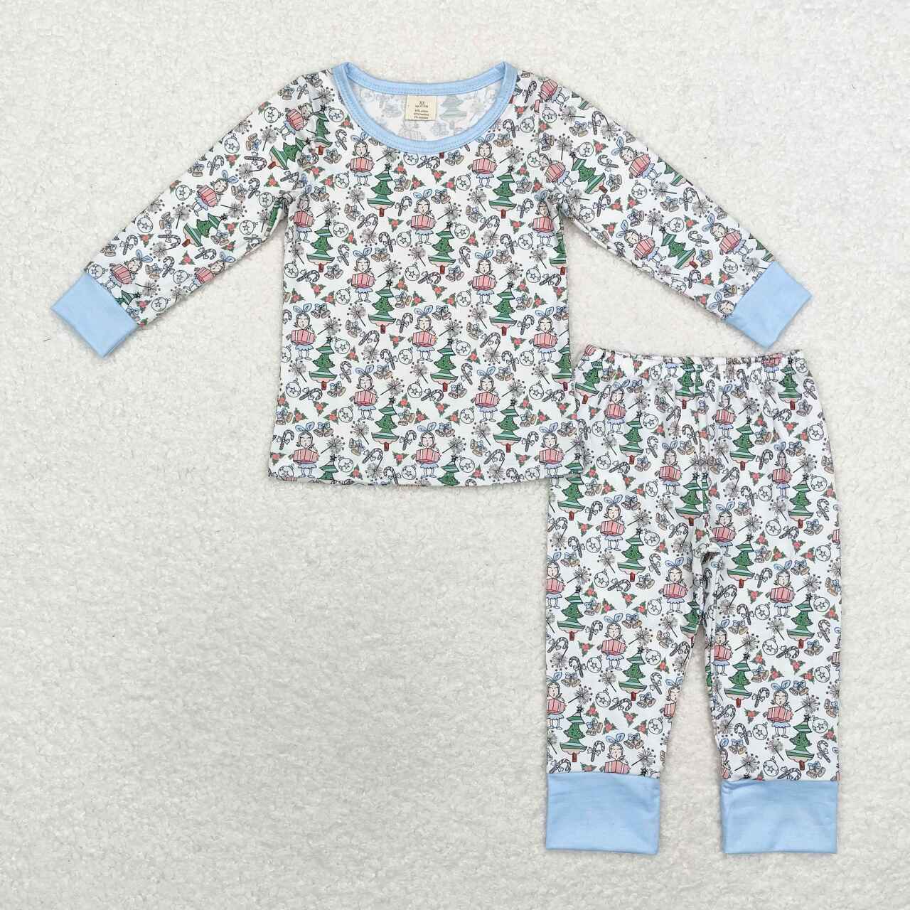 BLP0699 Green Frog Tree Candy Cane Print Kids Christmas Bamboo Pajamas Clothes Set