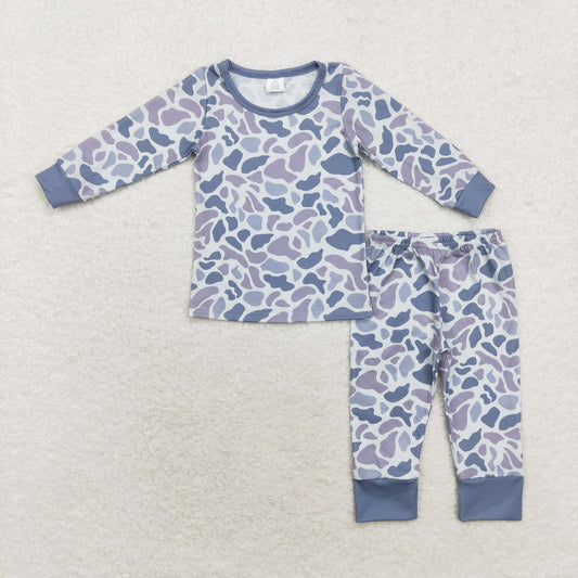 Sibling Baby Boys Old School Camo Long Sleeve Pajama Set / Zipper Romper