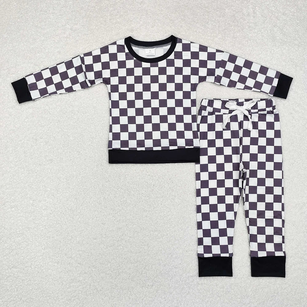 Sibling Baby Boys Checked Long Sleeve Pajama Set