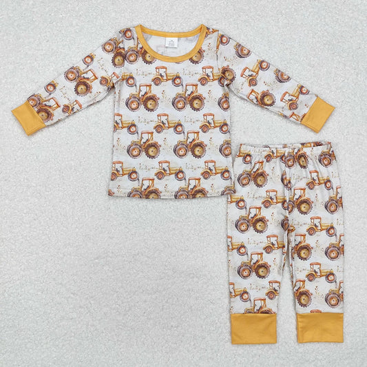Sibling Boys Long Sleeve Farm Trucks Long Sleeve pajama Set Romper