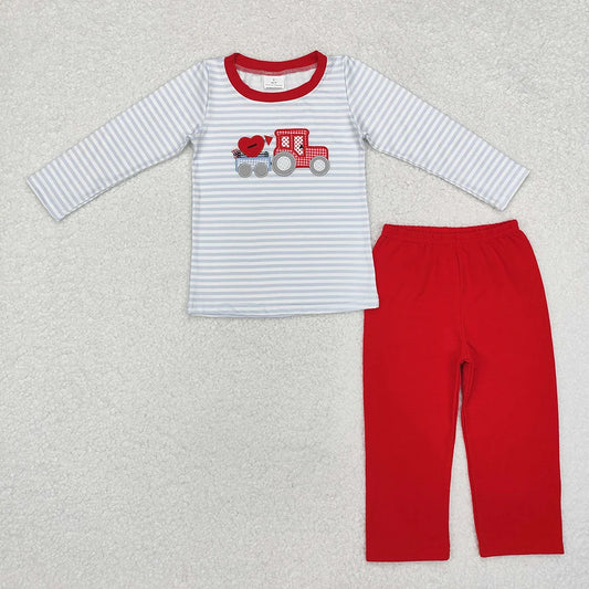 Sibling Baby Girls Embroidery Valentine Heart Truck Outfit Dress Romper