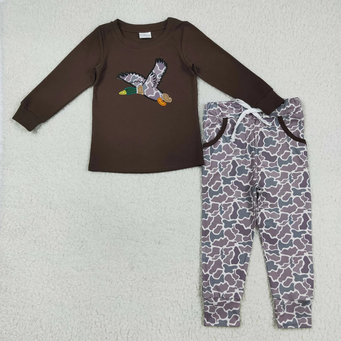 Sibling Baby Boys Embroidery Camo Deer Dogs Ducks Top Pockets Pants Hunting Clothes Sets