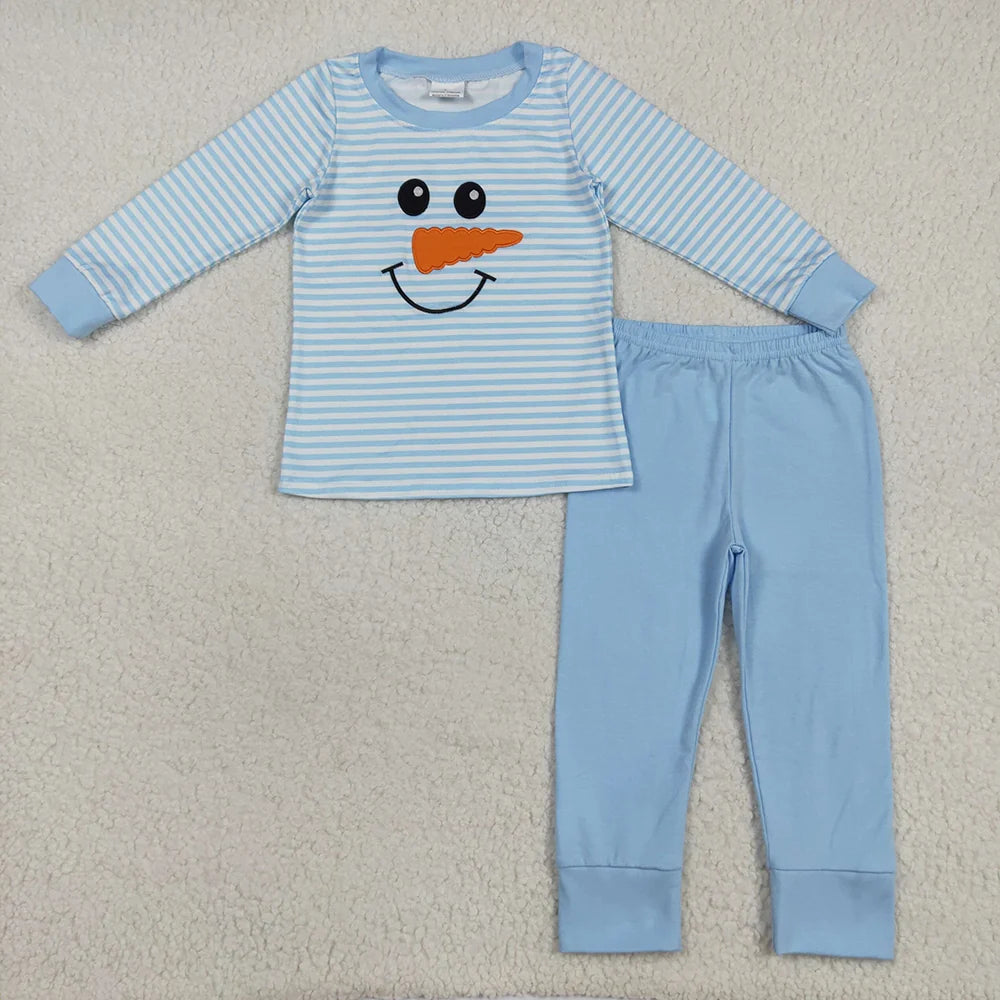 Sibling Baby Girls Boys Embroidery Christmas Snowmen Long Sleeve Outfit
