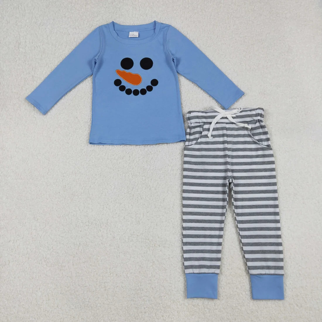 Sibling Baby Boys Girls Embroidery Snowmen Stripe Top Pants Christmas Clothes Sets