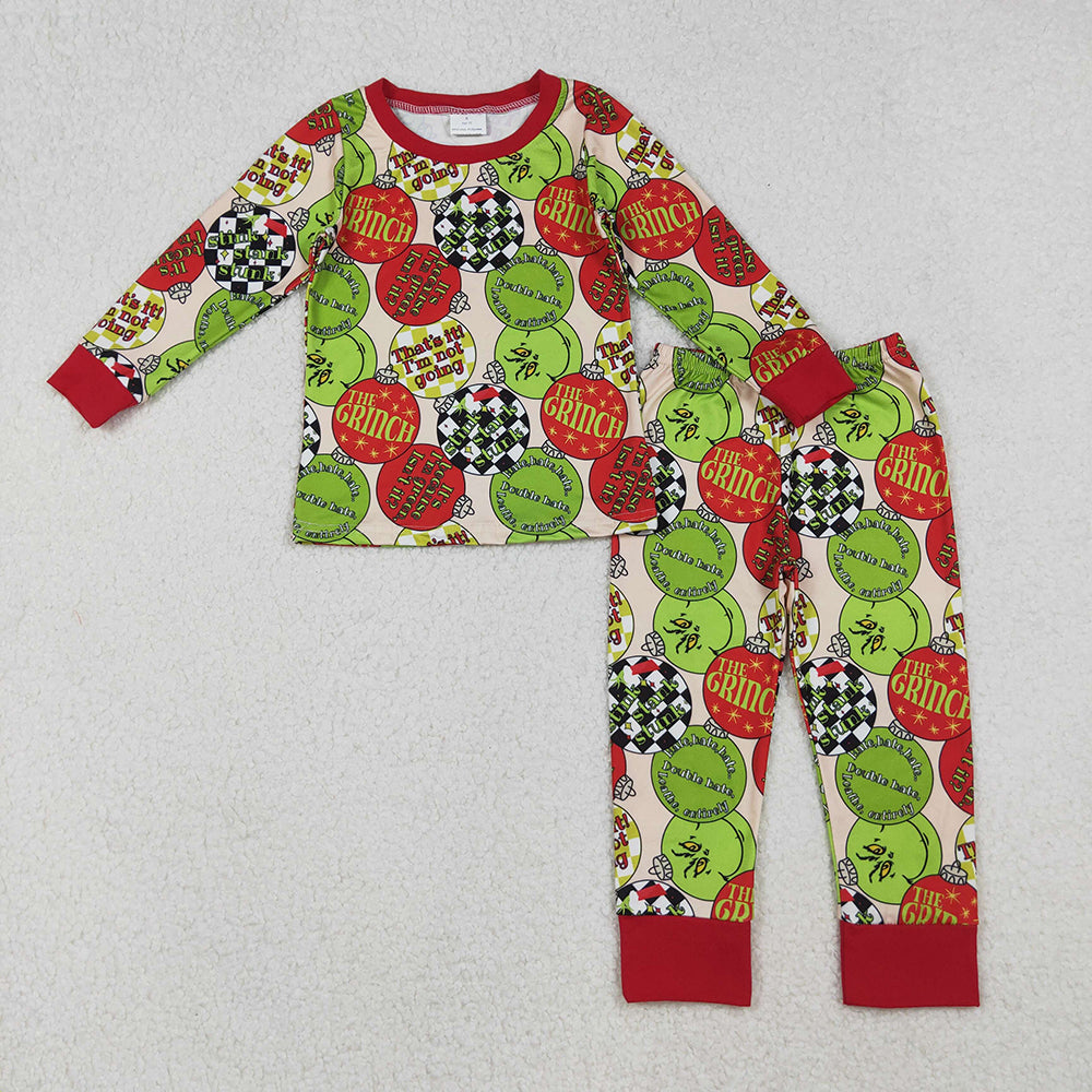 BLP1282 Green Frog Lights Print Boys Christmas Pajamas Clothes Set