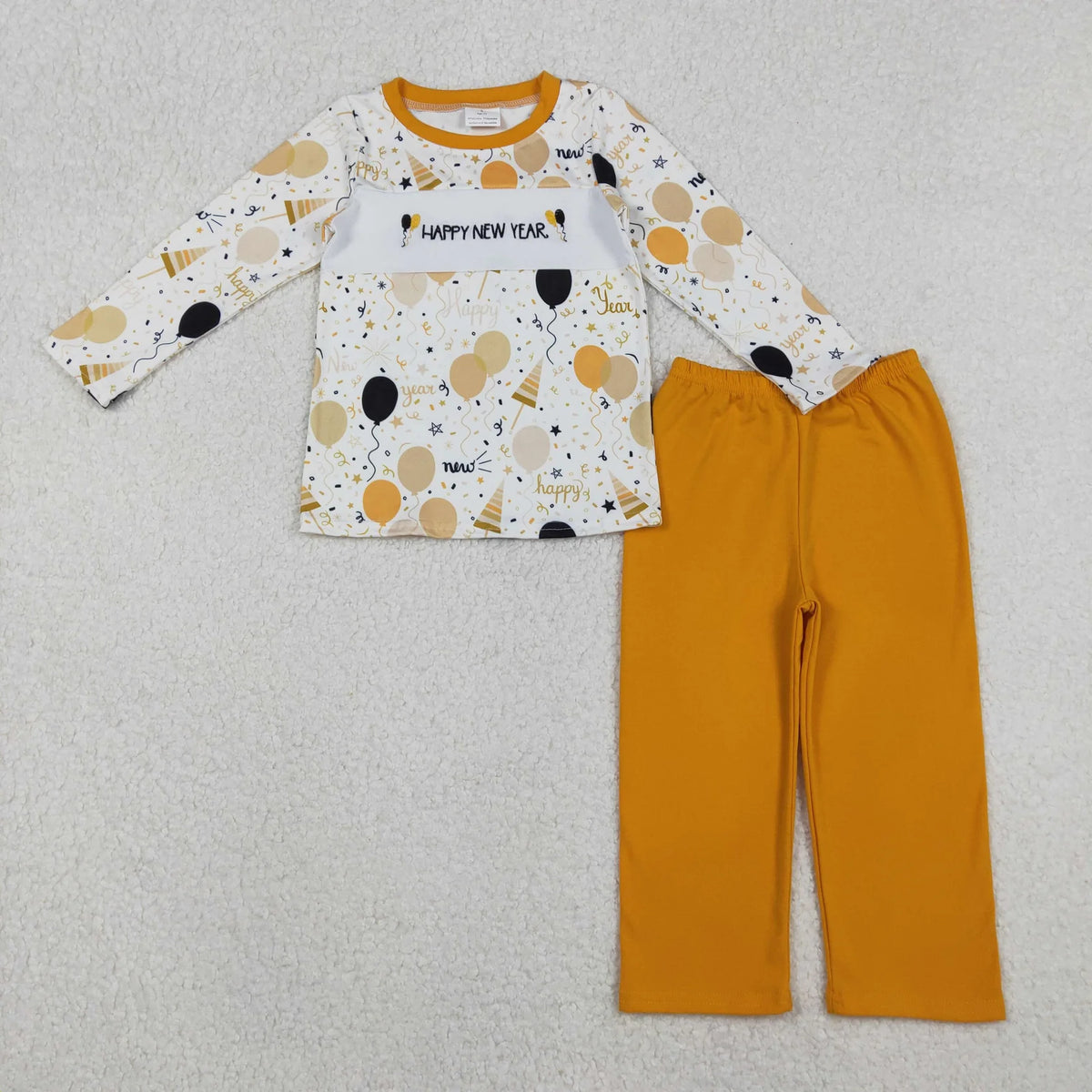 Sibling Baby Boys Girls Embroidery Happy New Year Balloons Stars Top Pants Clothes Sets