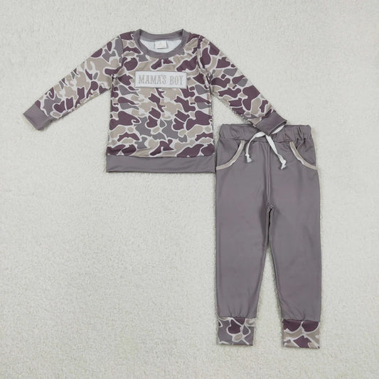 Sibling Baby Boys Embroidery Mama's Boy Camo Top Pockets Pants Clothes Sets