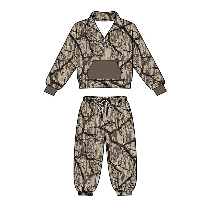 4.18 Hunting Camo Girl Outfit -Long Sleeve Pullover Top with Jogger Pants Set Preorder