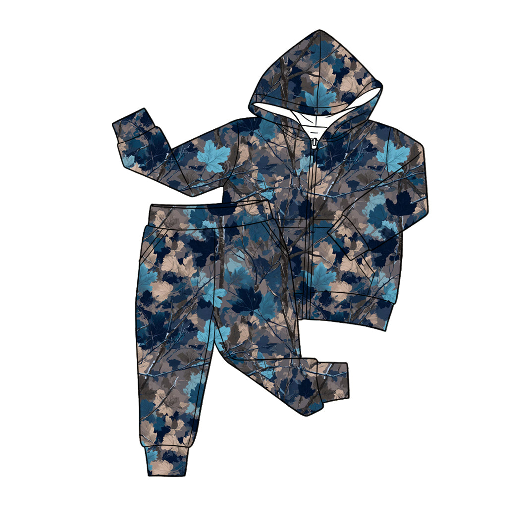 4.20 Boys Blue Leaf Camo Hoodie Set - Toddler Zip-Up Hoodie & Jogger Pants Outfit Preorder