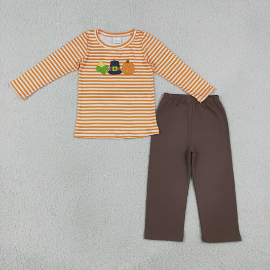 Sibling Baby Boys Embroidery Pumpkins Trucks Stripe Top Pant Fall Clothes Sets Rompers