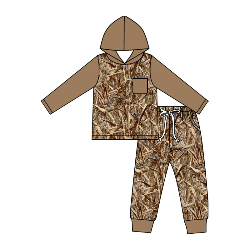 5.11 Toddler Boys Straw Duck Long Sleeve Hoodie Top with Jogger Outfit Preorder