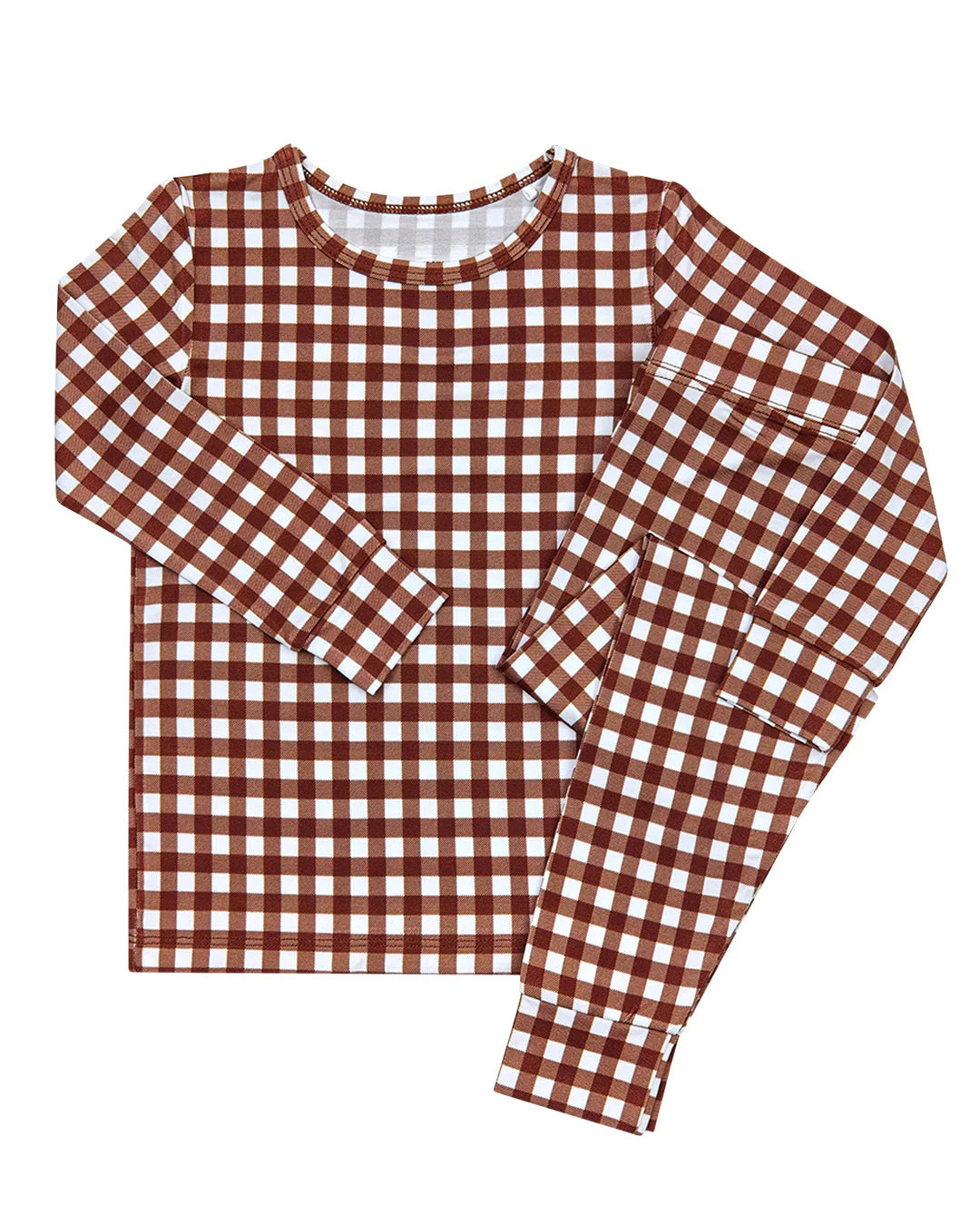 6.23 Preorder BLP1478 Brown Plaid Print Kids Pajamas Clothes Set