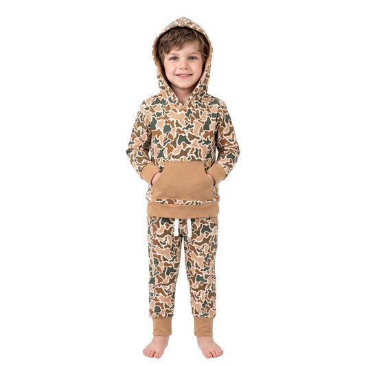 BLP1509 Brown Camo Hoodie Top Pockets Pants Boys Fall Clothes Set