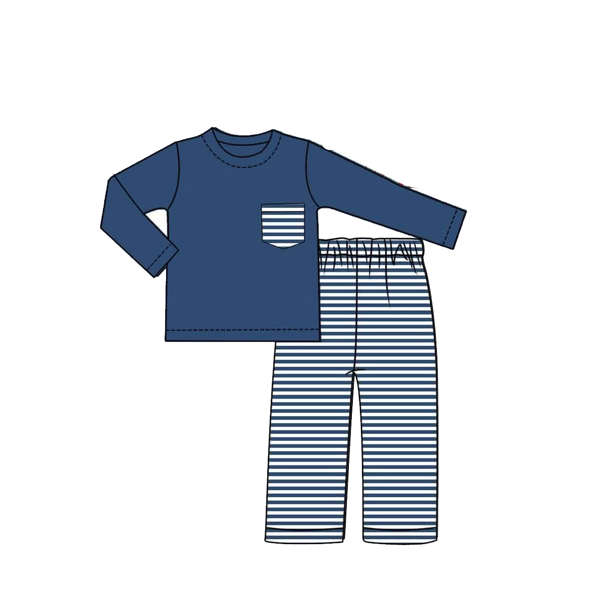 7.20 BLP1512 Preorder Navy Pocket Top Stripes Pants Boys Clothes Set